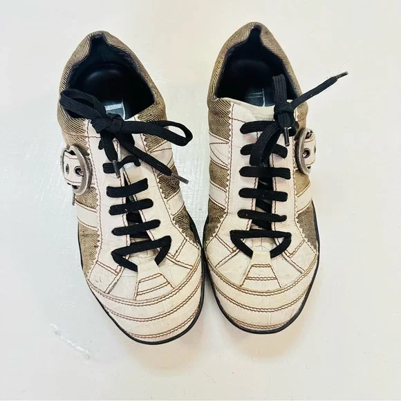 Vintage Womens CHRISTIAN DIOR Sneakers Shoes Monogram Brown Beige siz 36.56.5